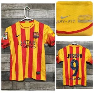 Nike Barcelona Fc Striped Jersey Youth M Yellow Red #9 Joseph Short Sleeve